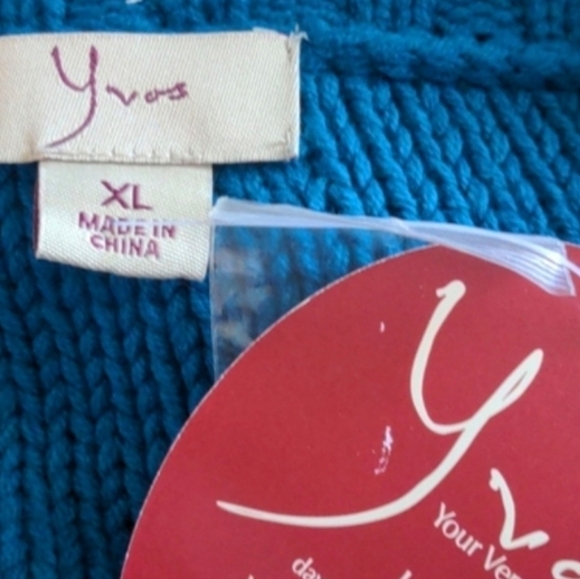 Teal Blue Knitted Volume Sleeve Cardigan Sweater with Collar size XL - Picture 5 of 6